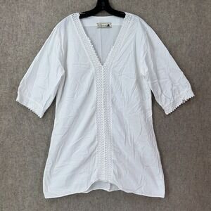 Seaspice Resort Wear Womens LARGE White Peruvian Cotton Tunic Top Blouse